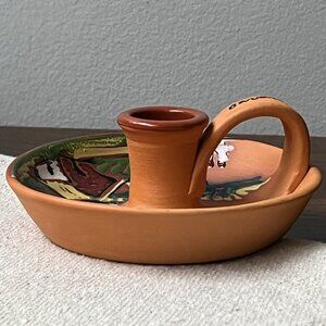 Ceramica Trebol Hand-Painted Terra Cotta Chamber Candlestick Dominican Republic